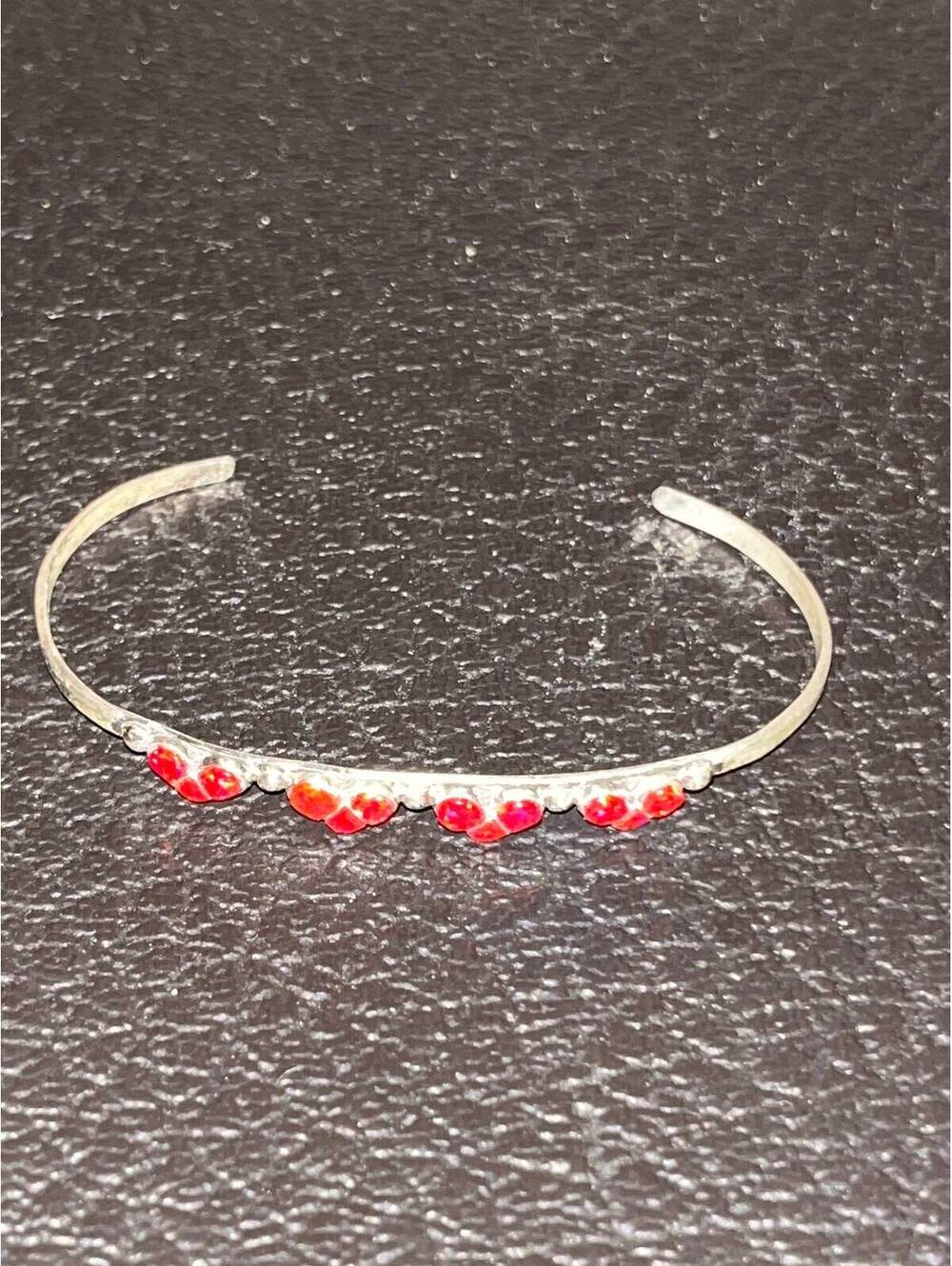 Native American Zuni handmade sterling silver opal inlay bracelet cuff